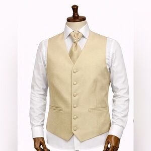 Men’s Champagne Formal Vest Set Tie & Pocket Square Size S